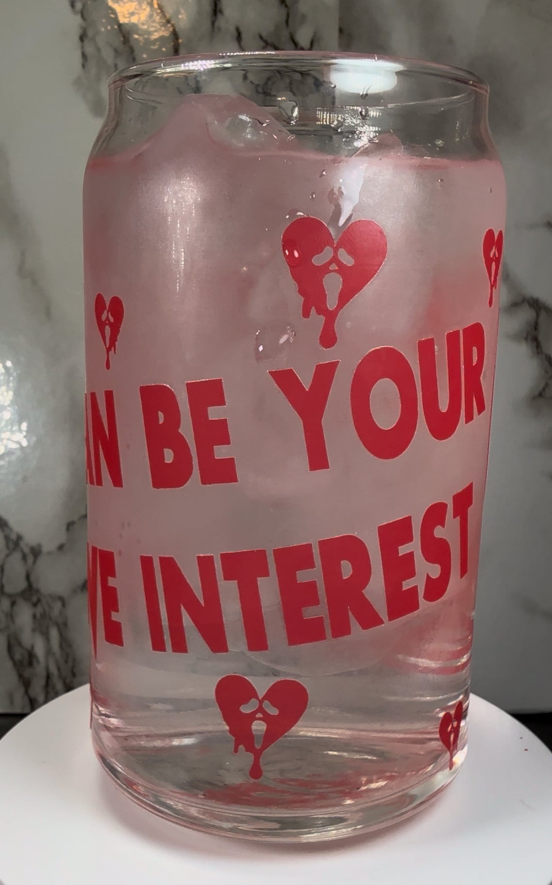 Valentine’s Day Bill Loomis color Red changing vinyl Libbey beer can glass