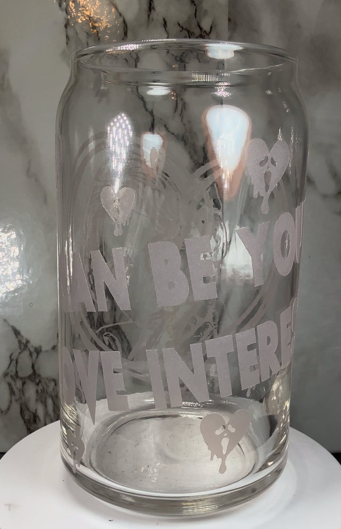 Valentine’s Day Bill Loomis color Red changing vinyl Libbey beer can glass