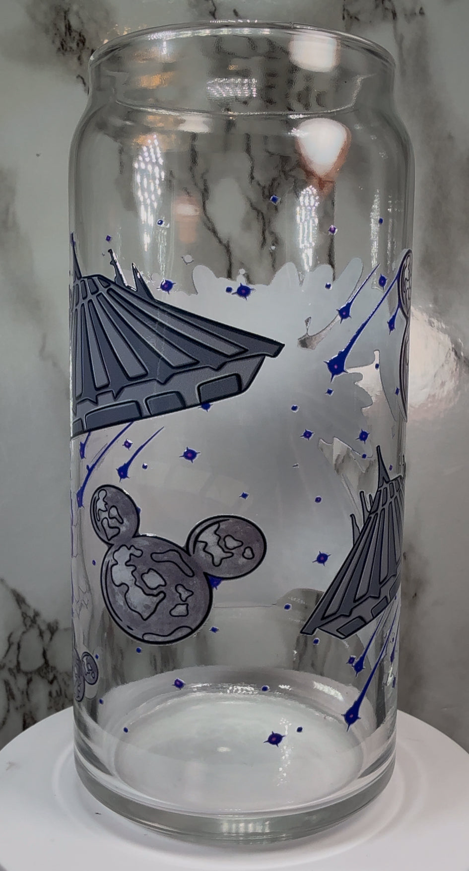 Disney Hellraiser Pinhead UVDTF on a 20 ounce libbey beer can glass