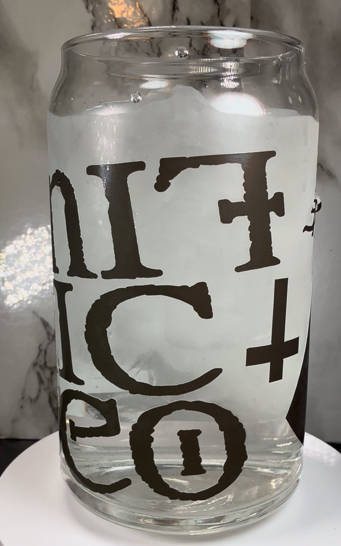 Valak The Nun color changing black permanent vinyl on a libbey beer can glass