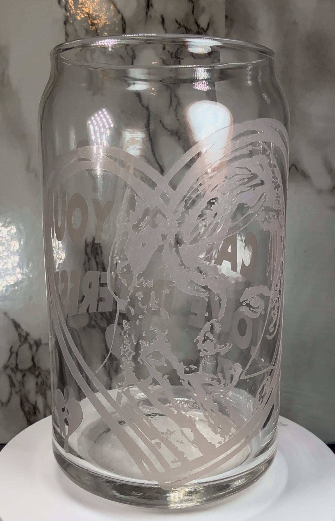 Valentine’s Day Bill Loomis color Red changing vinyl Libbey beer can glass