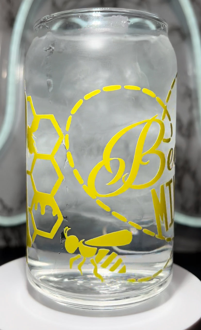 Valentine’s Day Candyman color changing permanent vinyl on a libbey beer can glass