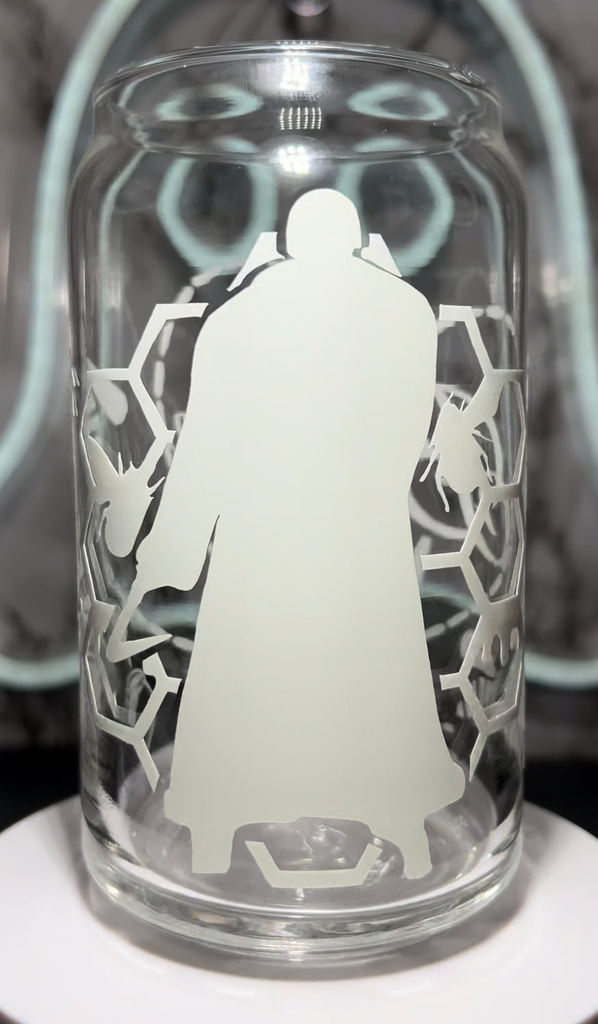 Valentine’s Day Candyman color changing permanent vinyl on a libbey beer can glass