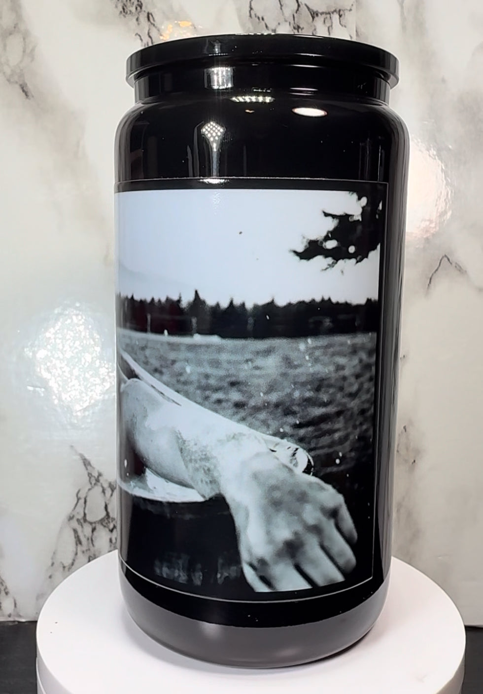 Yellowstone Rip UVDTF on a 40oz tumbler OR 16oz black beer can glass