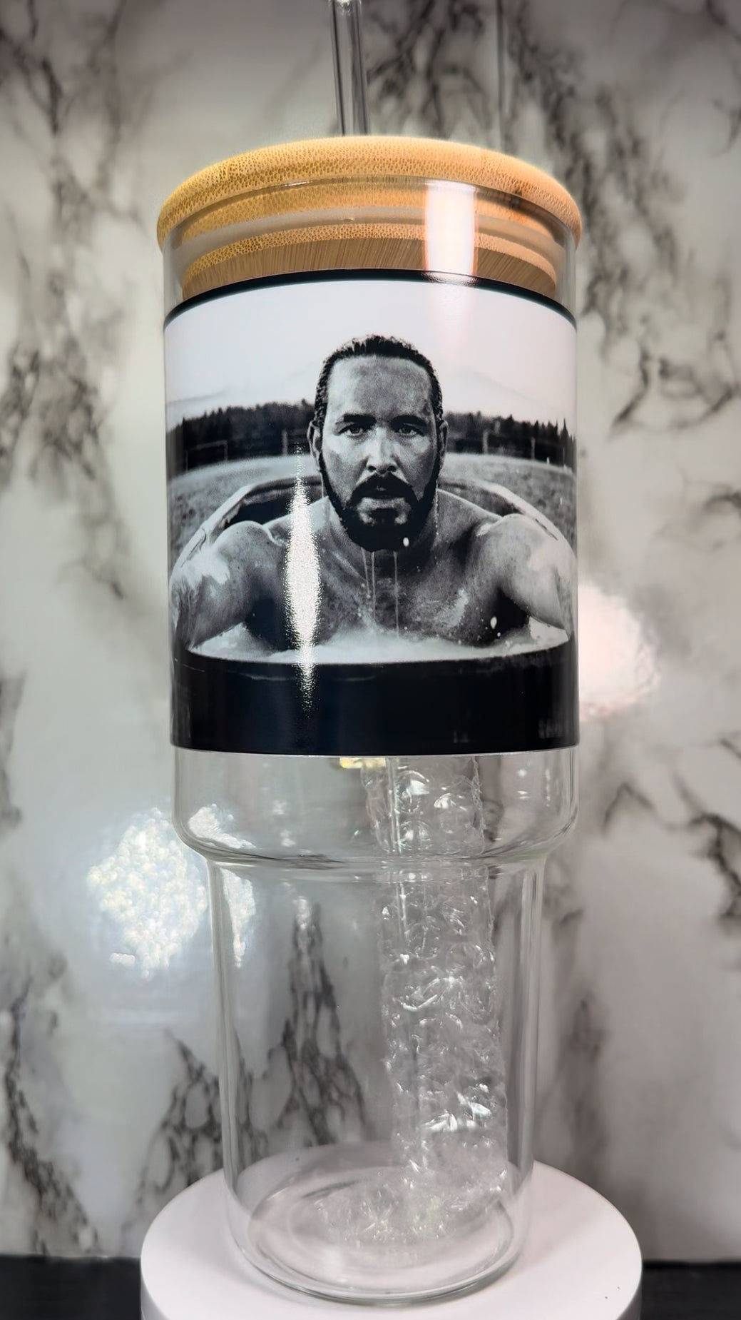 Yellowstone Rip UVDTF on a 40oz tumbler OR 16oz black beer can glass