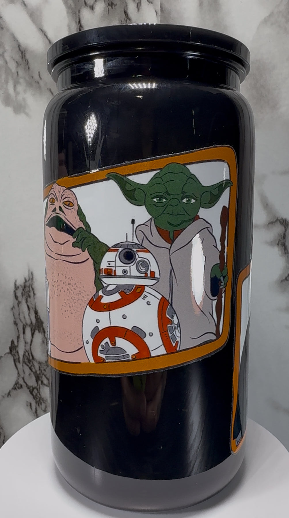 Star Wars UVDTF on a black PLASTIC beer can cup