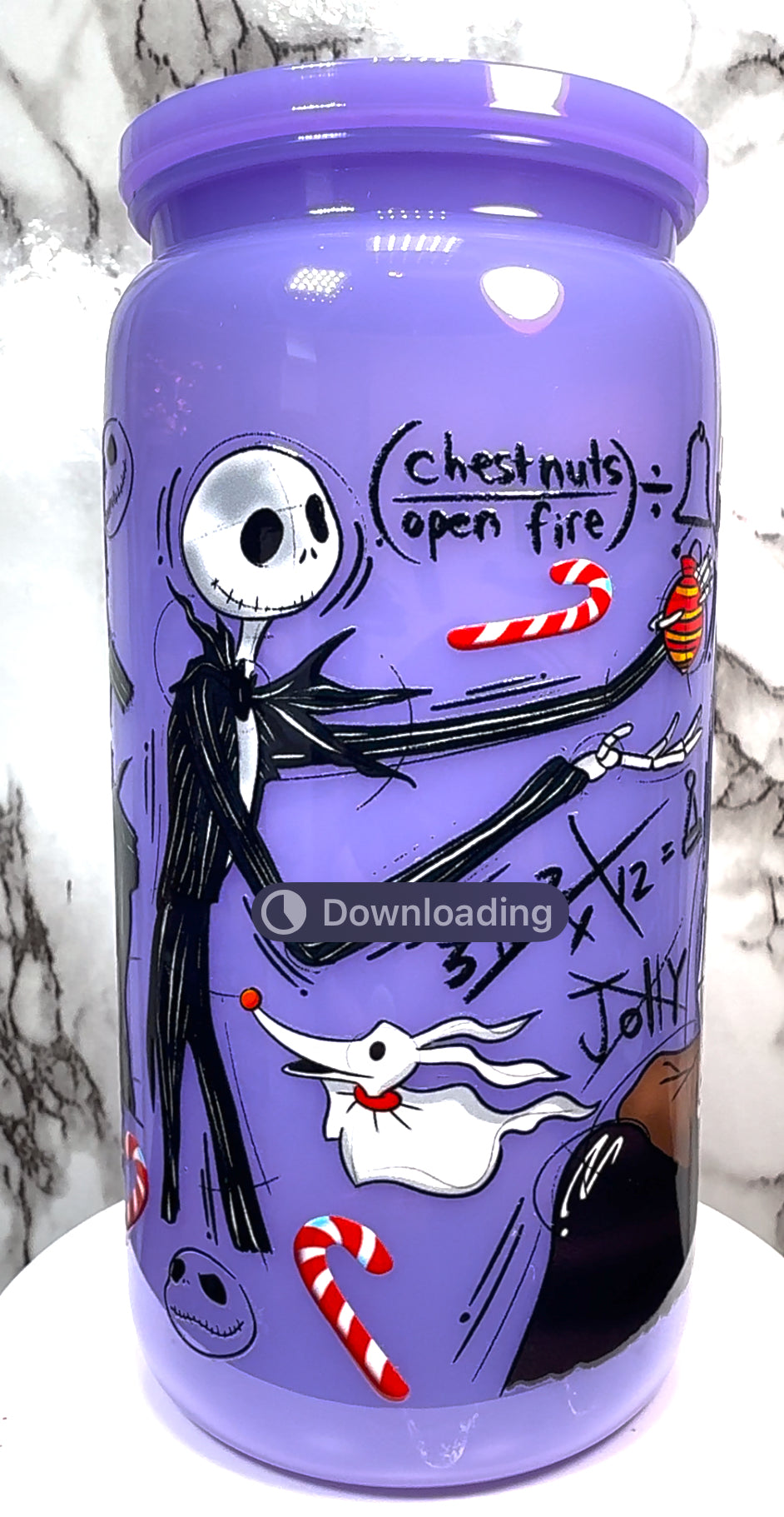 Scientific Method Nightmare Before Christmas UVDTF on a plastic purple beer can cup