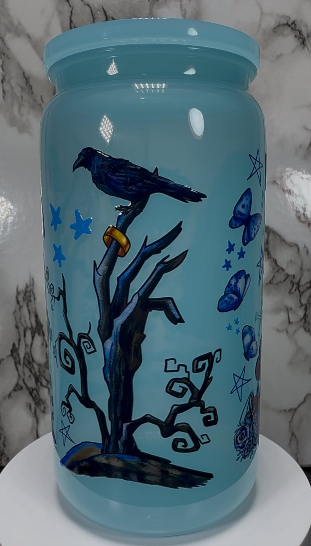 Corpse Bride UVDTF on a PLASTIC beer can cup