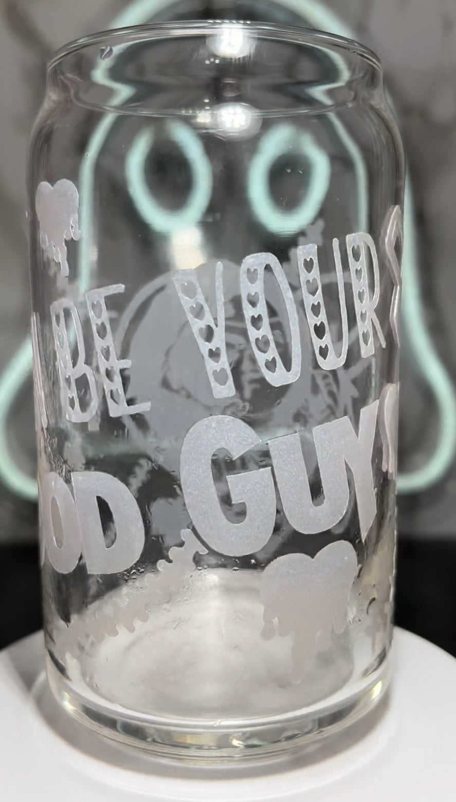 Valentine’s Day Chucky color changing permanent vinyl on a libbey beer can glass
