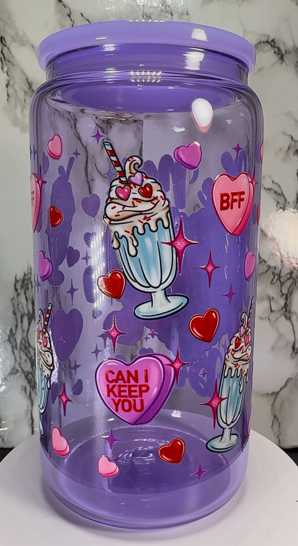 Can I Keep You Casper UVDTF on a purple beer can glass