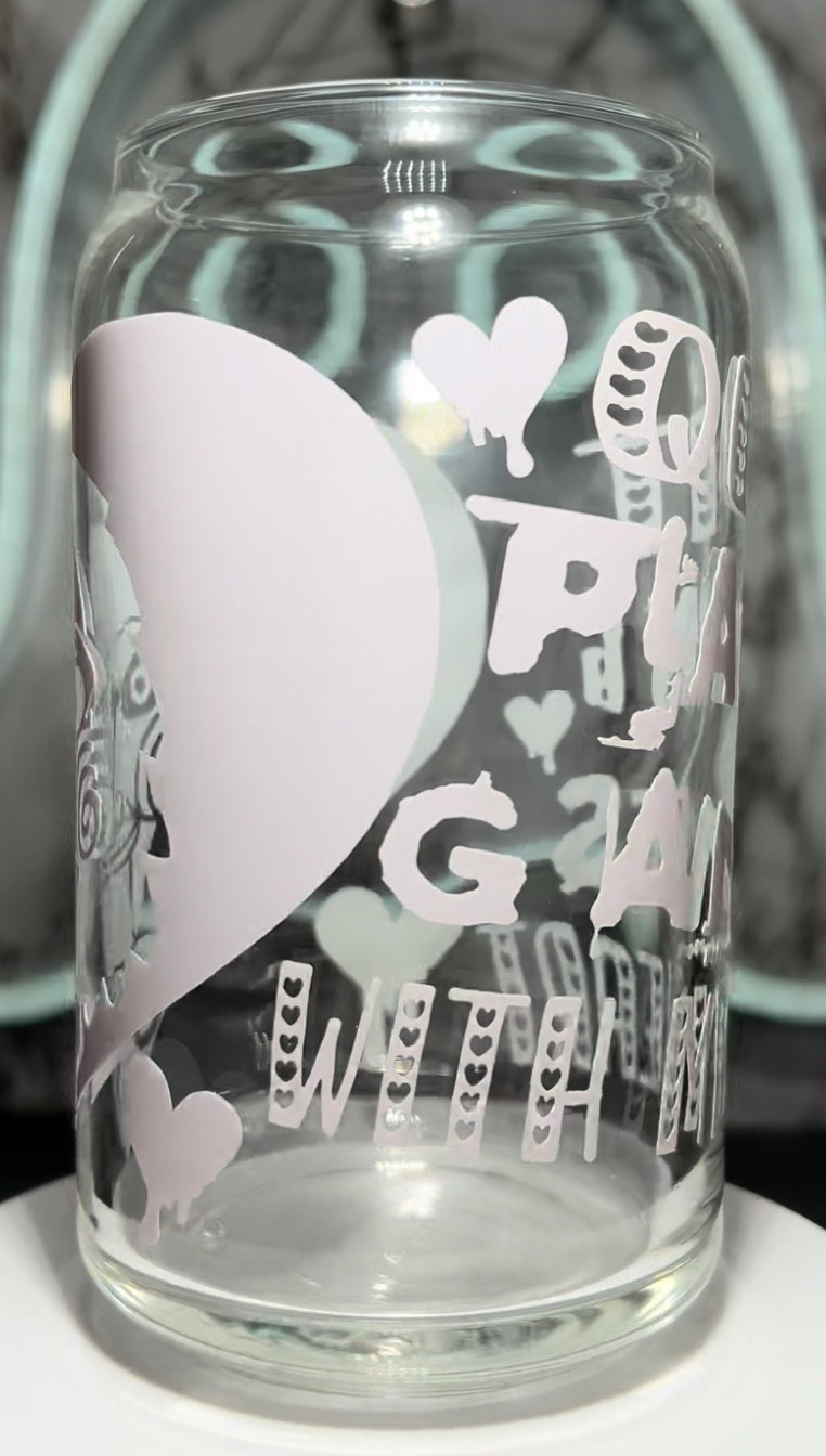 SAW Jigsaw Valentine’s Day color changing permanent vinyl on a libbey beer can glass