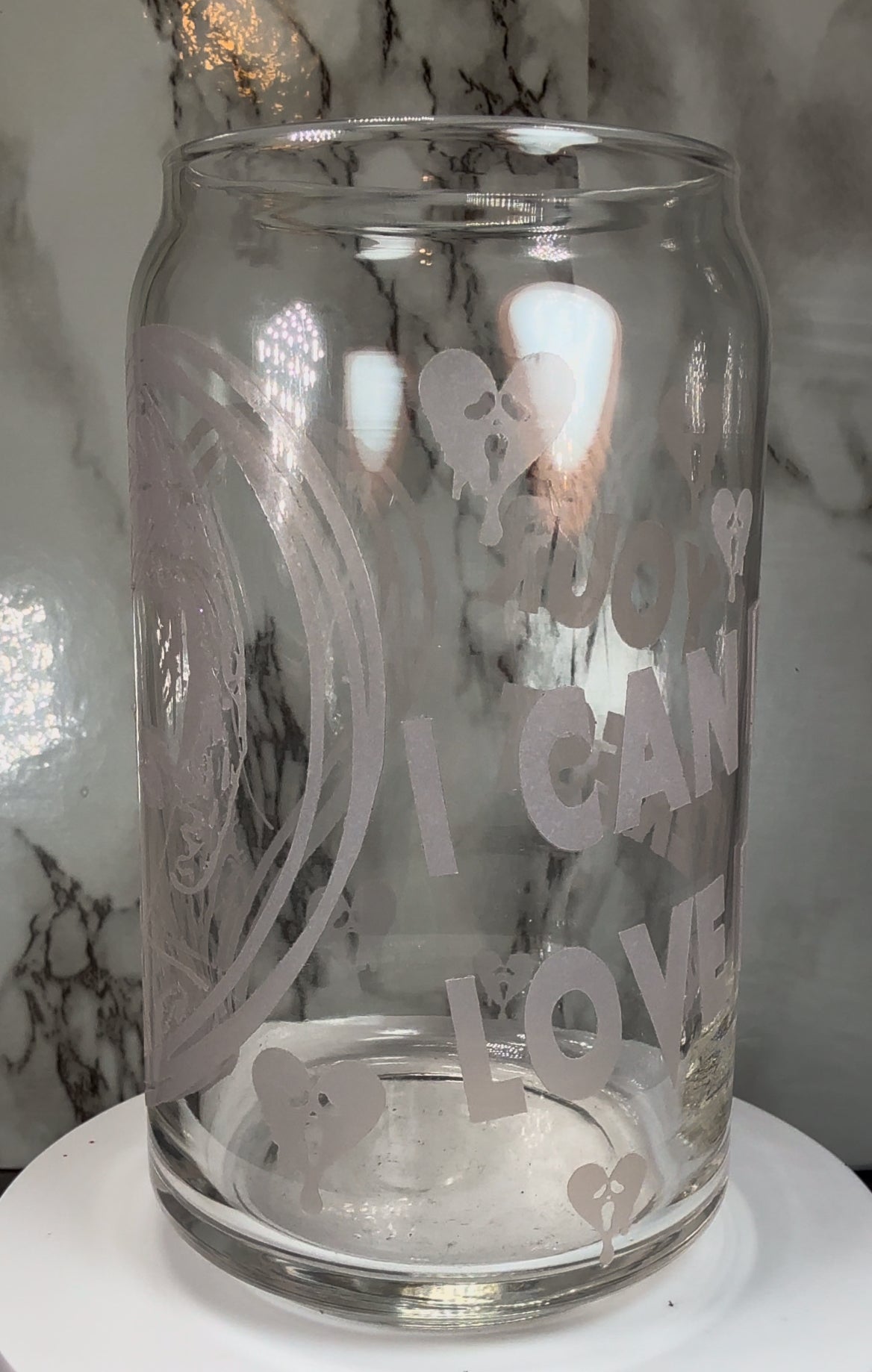 Valentine’s Day Bill Loomis color Red changing vinyl Libbey beer can glass