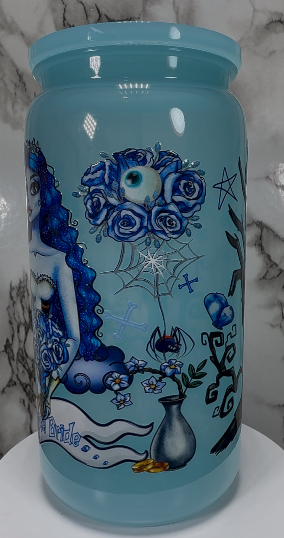 Corpse Bride UVDTF on a PLASTIC beer can cup