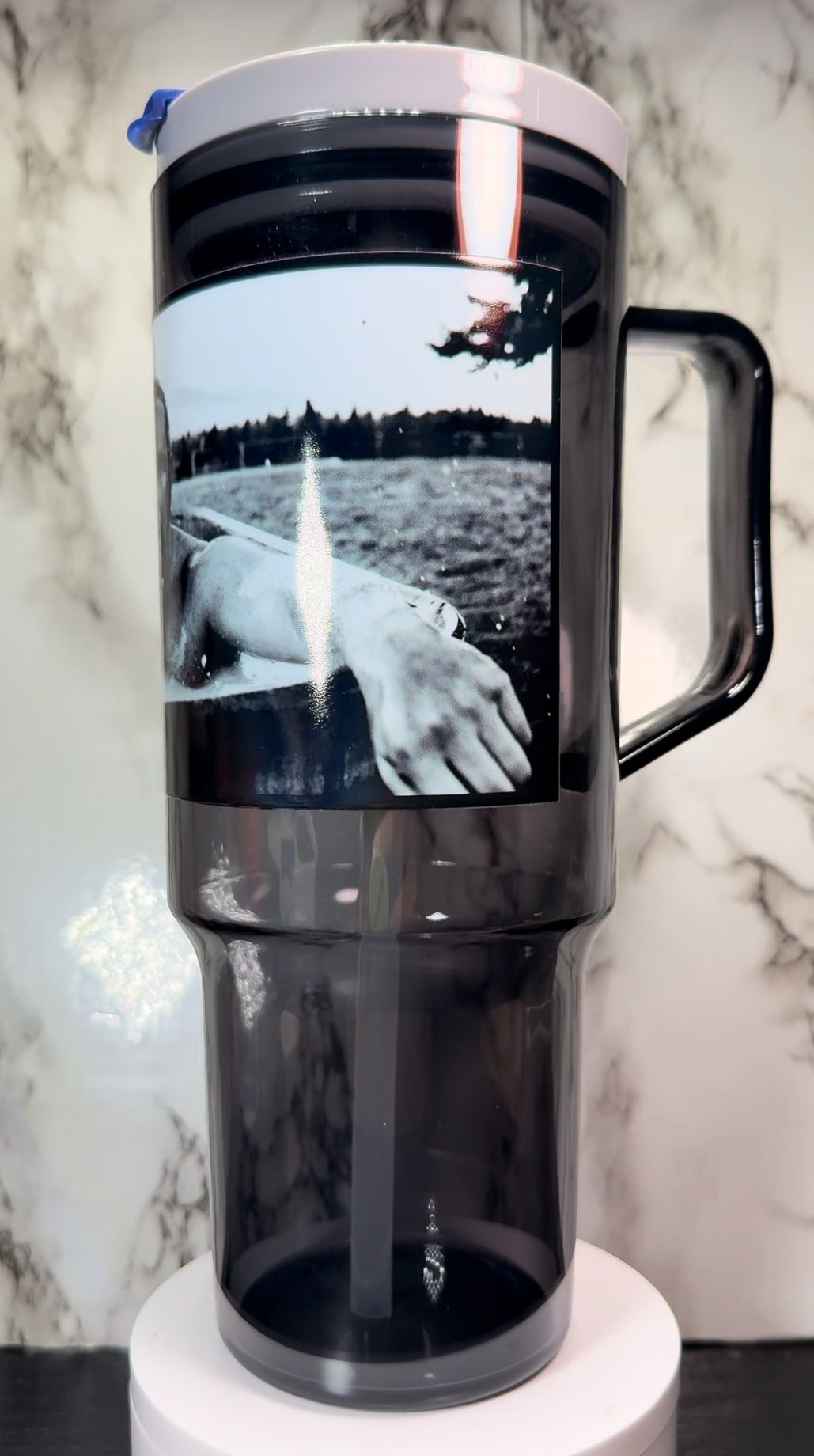 Yellowstone Rip UVDTF on a 40oz tumbler OR 16oz black beer can glass