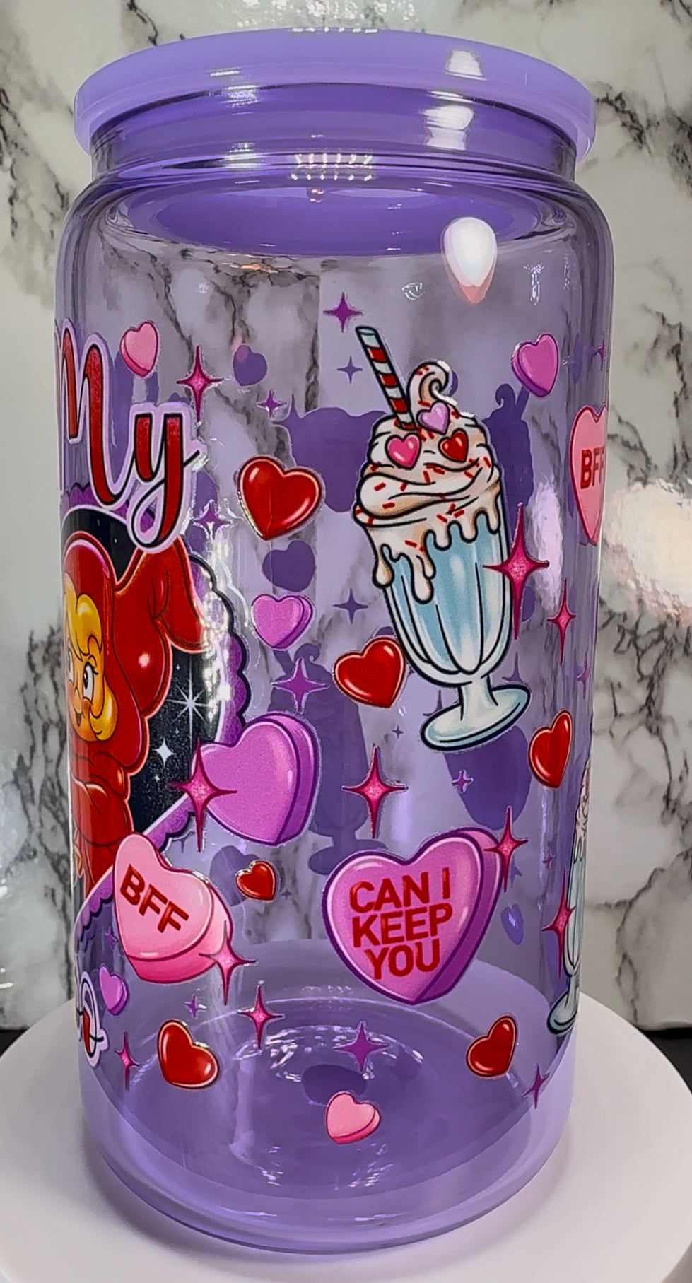 Can I Keep You Casper UVDTF on a purple beer can glass