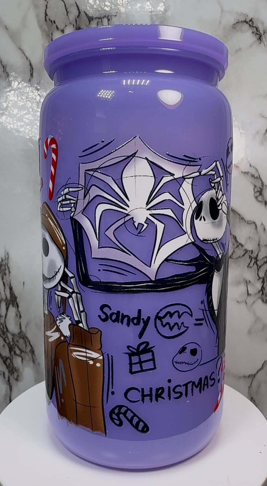 Scientific Method Nightmare Before Christmas UVDTF on a plastic purple beer can cup