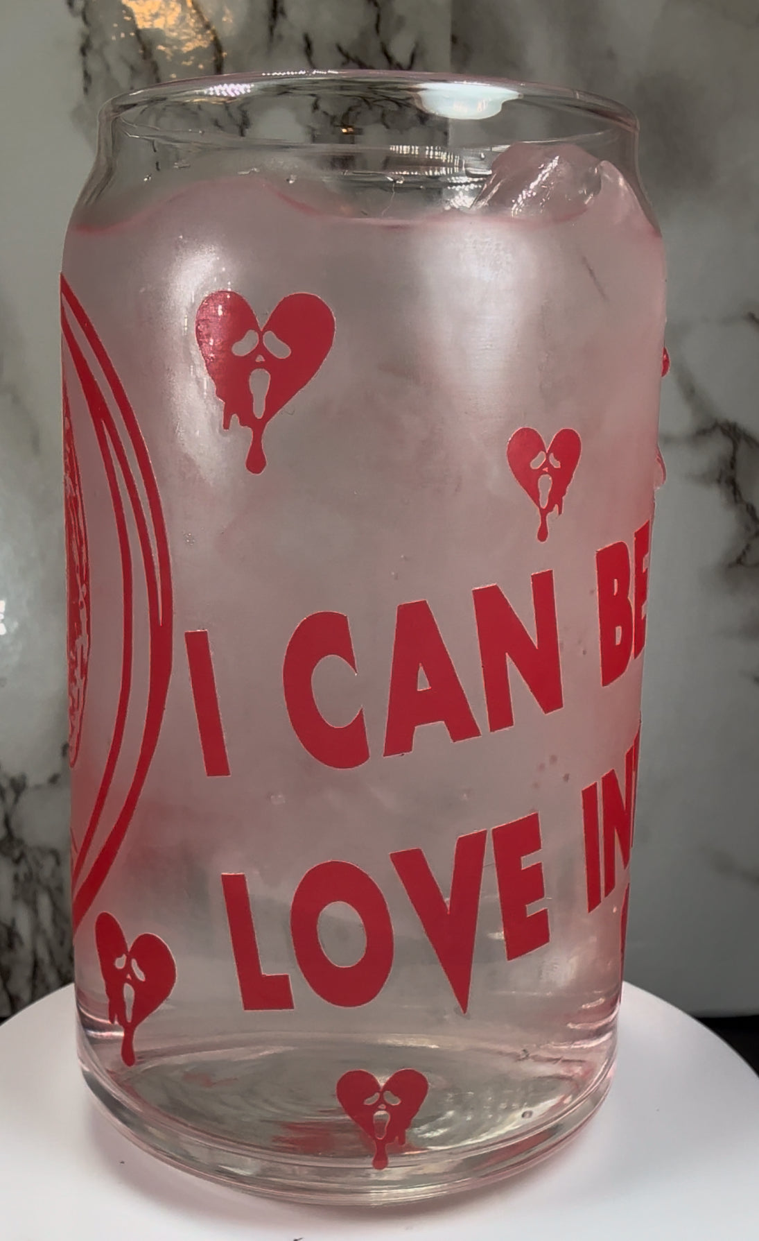 Valentine’s Day Bill Loomis color Red changing vinyl Libbey beer can glass