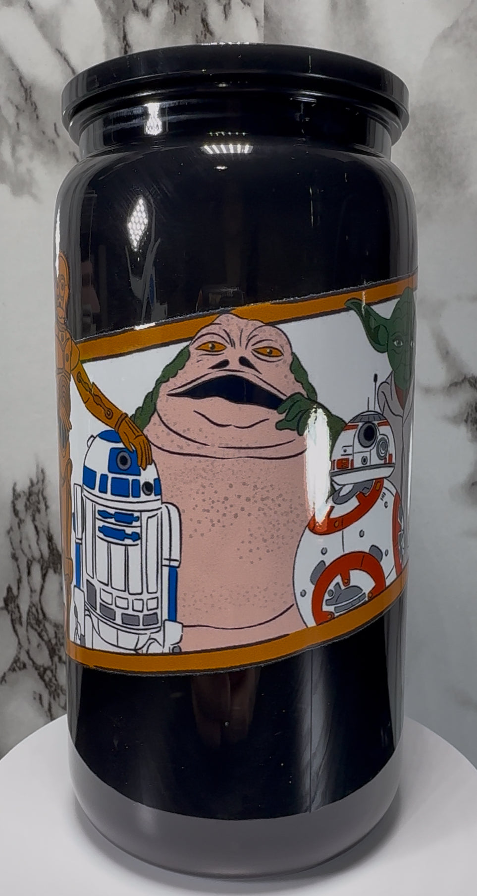 Star Wars UVDTF on a black PLASTIC beer can cup