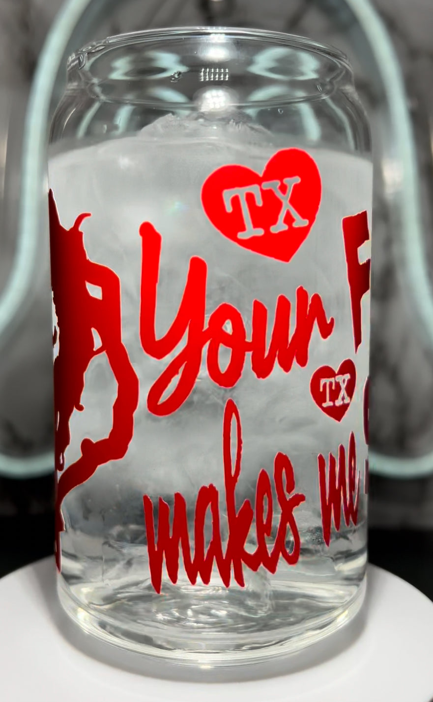 Valentine’s Day Leatherface Texas Chainsaw Massacre color changing permanent vinyl on a libbey beer can glass