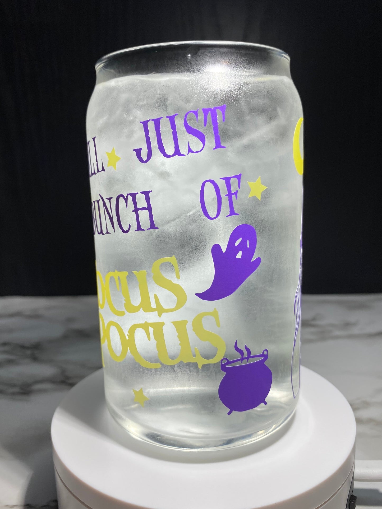 Hocus Pocus cold color purple and yellow changing permanent vinyl svg Libbey beer can glass