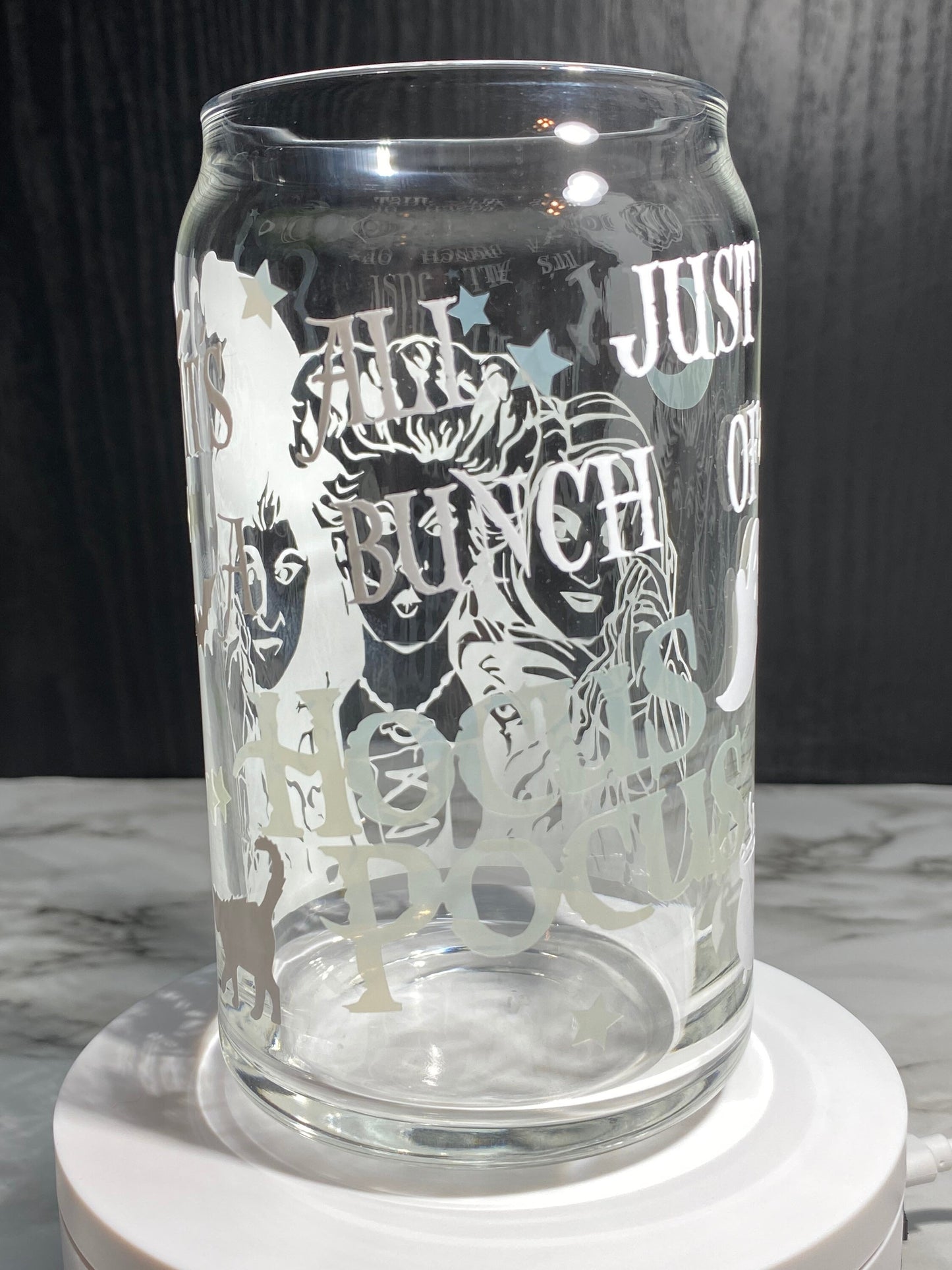 Hocus Pocus cold color purple and yellow changing permanent vinyl svg Libbey beer can glass