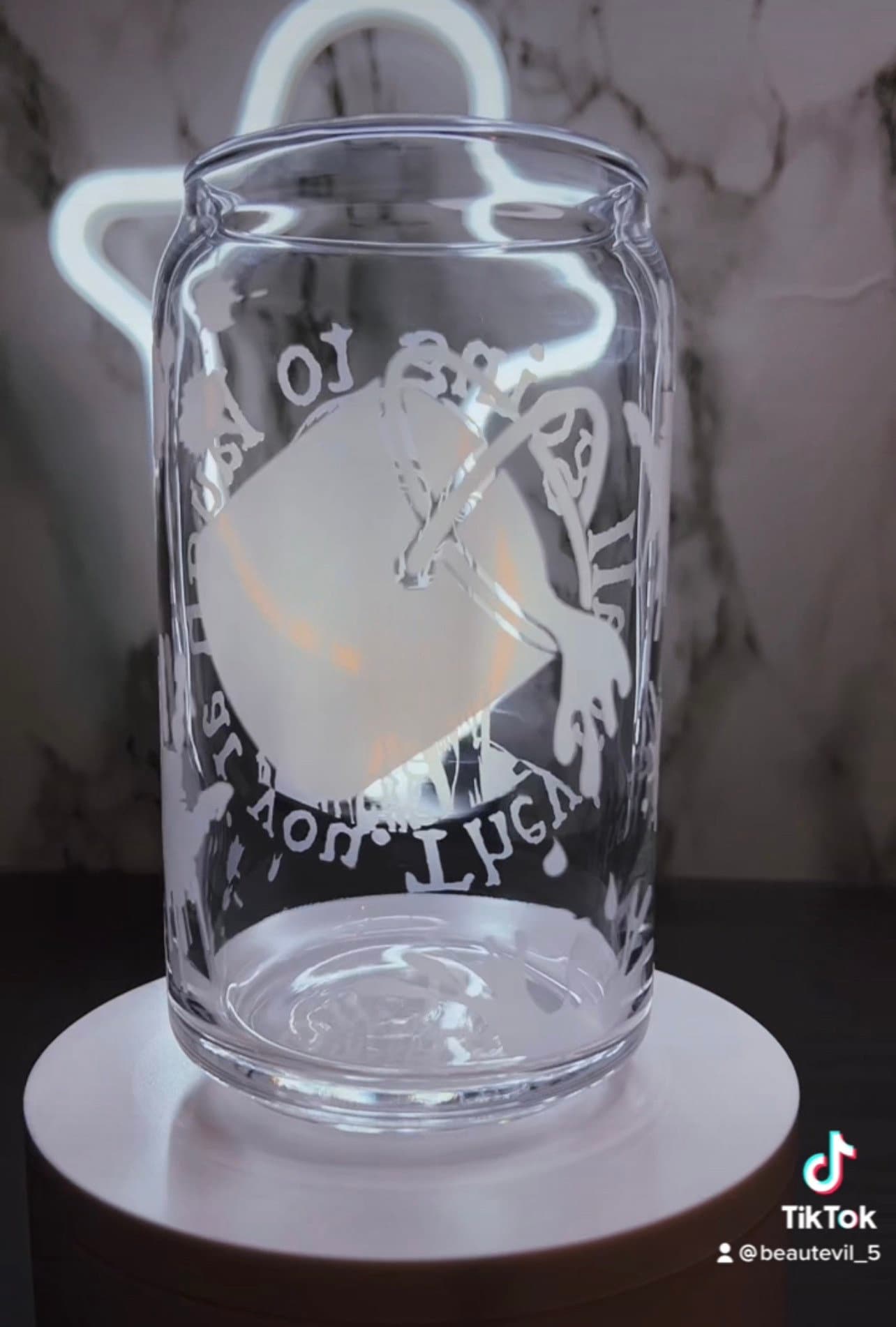 Carrie White color changing red permanent vinyl on a libbey beer can glass