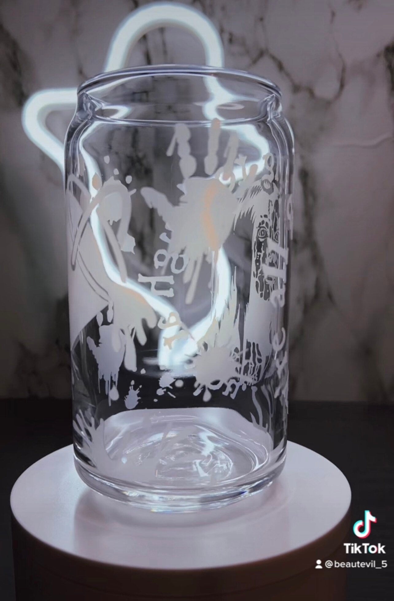 Carrie White color changing red permanent vinyl on a libbey beer can glass