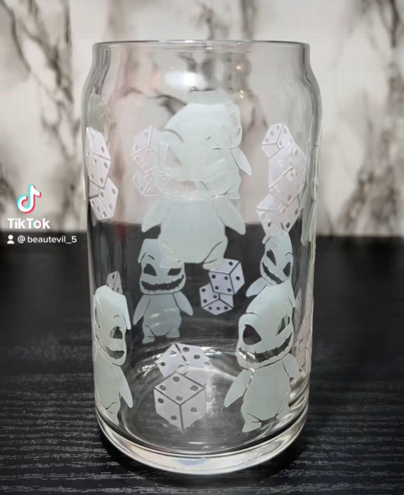 Nightmare Before Christmas Oogie Boogie & Dice color changing green permanent vinyl on libbey beer can glass