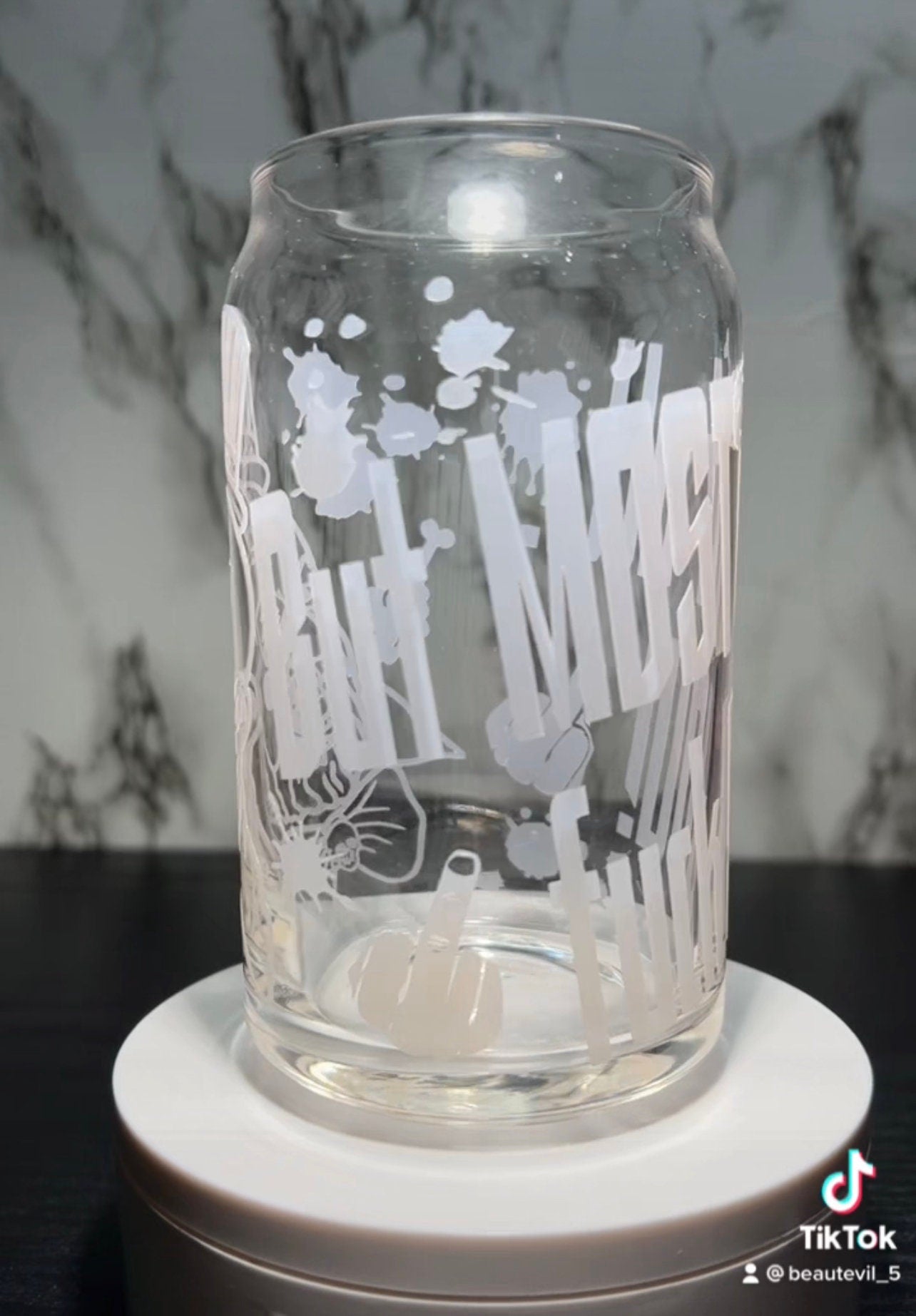 Captain Spaulding Rob Zombie House of 1000 Corpses color changing permanent vinyl on libbey beer can glass