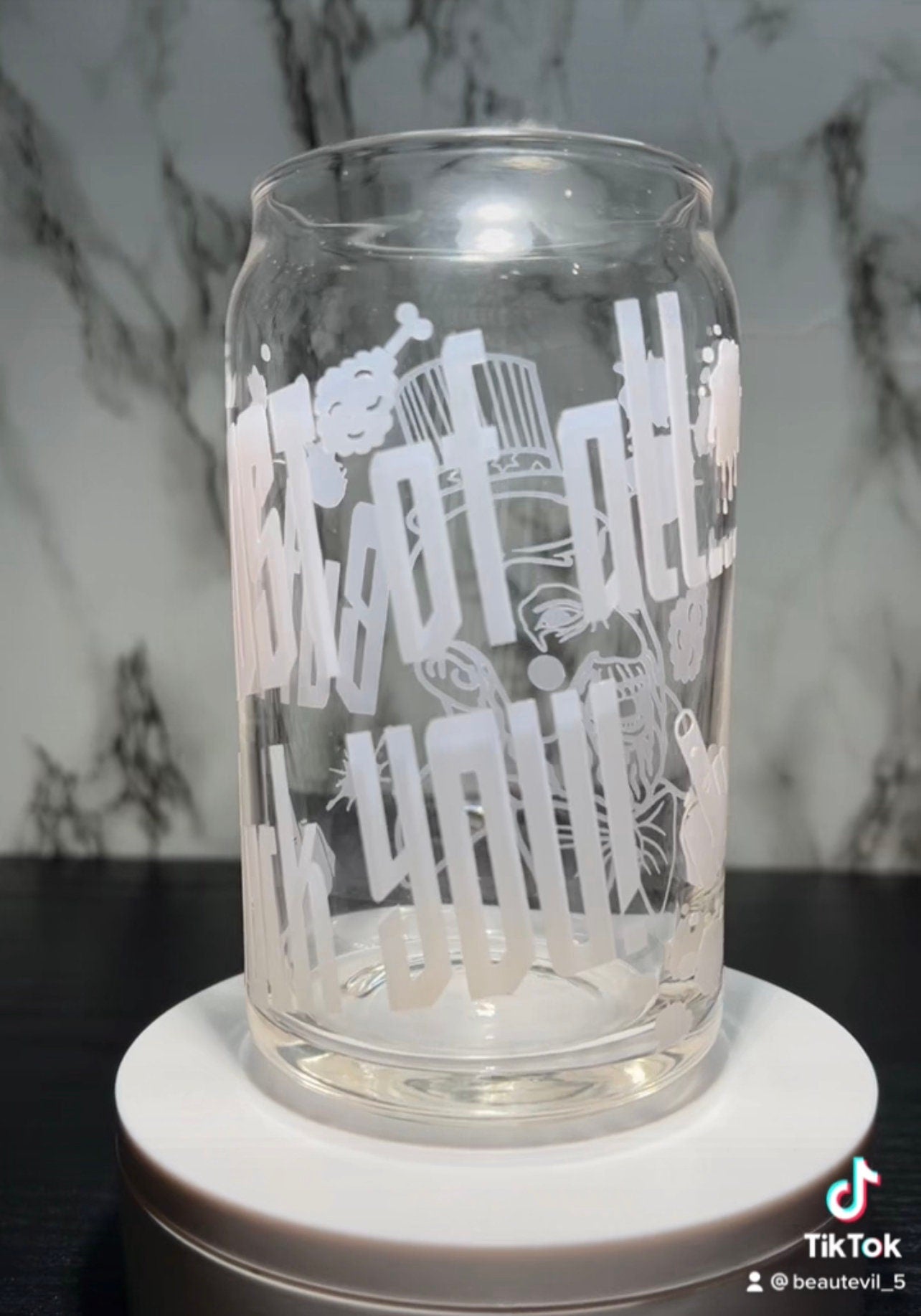 Captain Spaulding Rob Zombie House of 1000 Corpses color changing permanent vinyl on libbey beer can glass