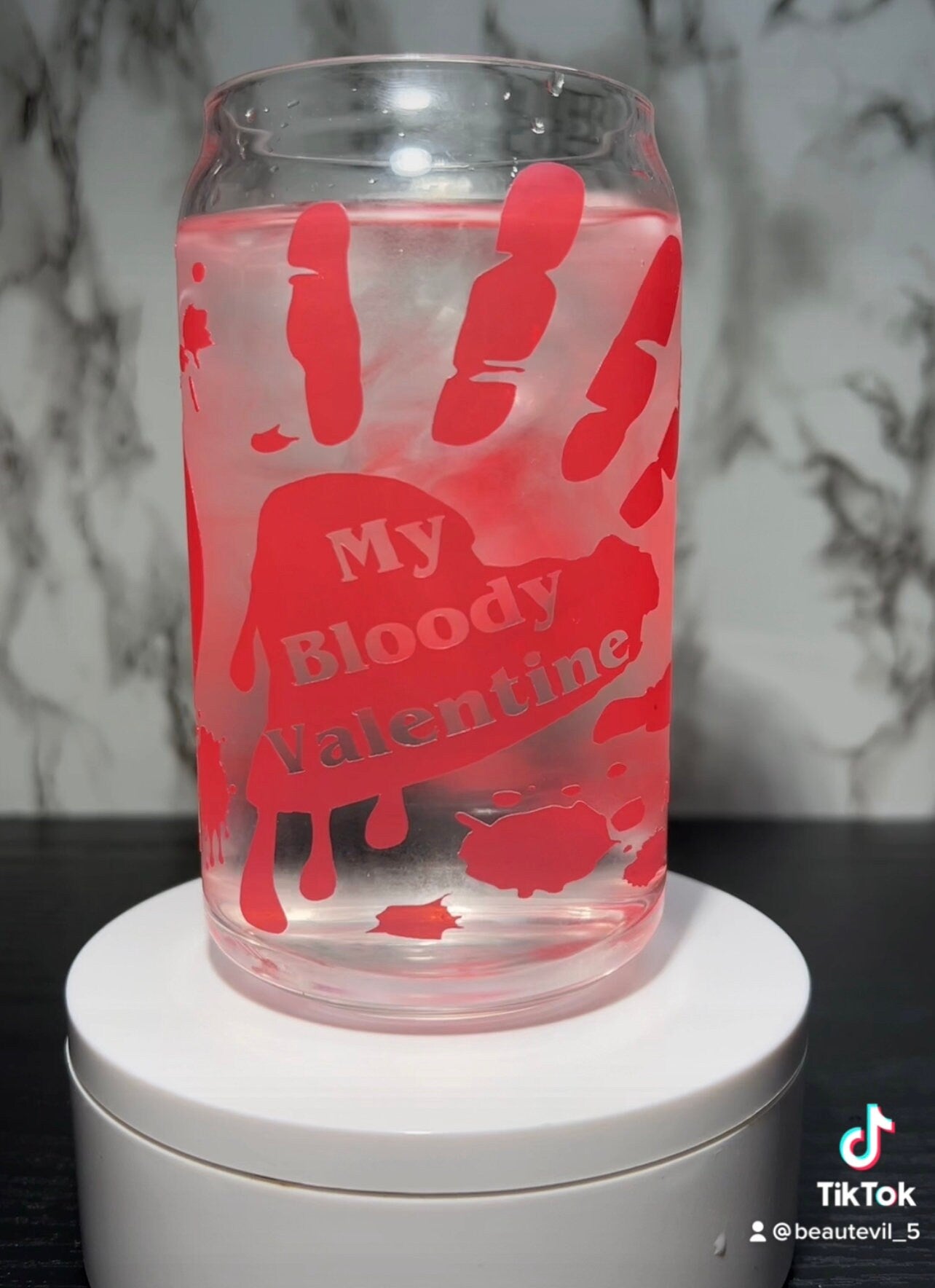 My Bloody Valentine color changing permanent vinyl on a libbey beer can glass