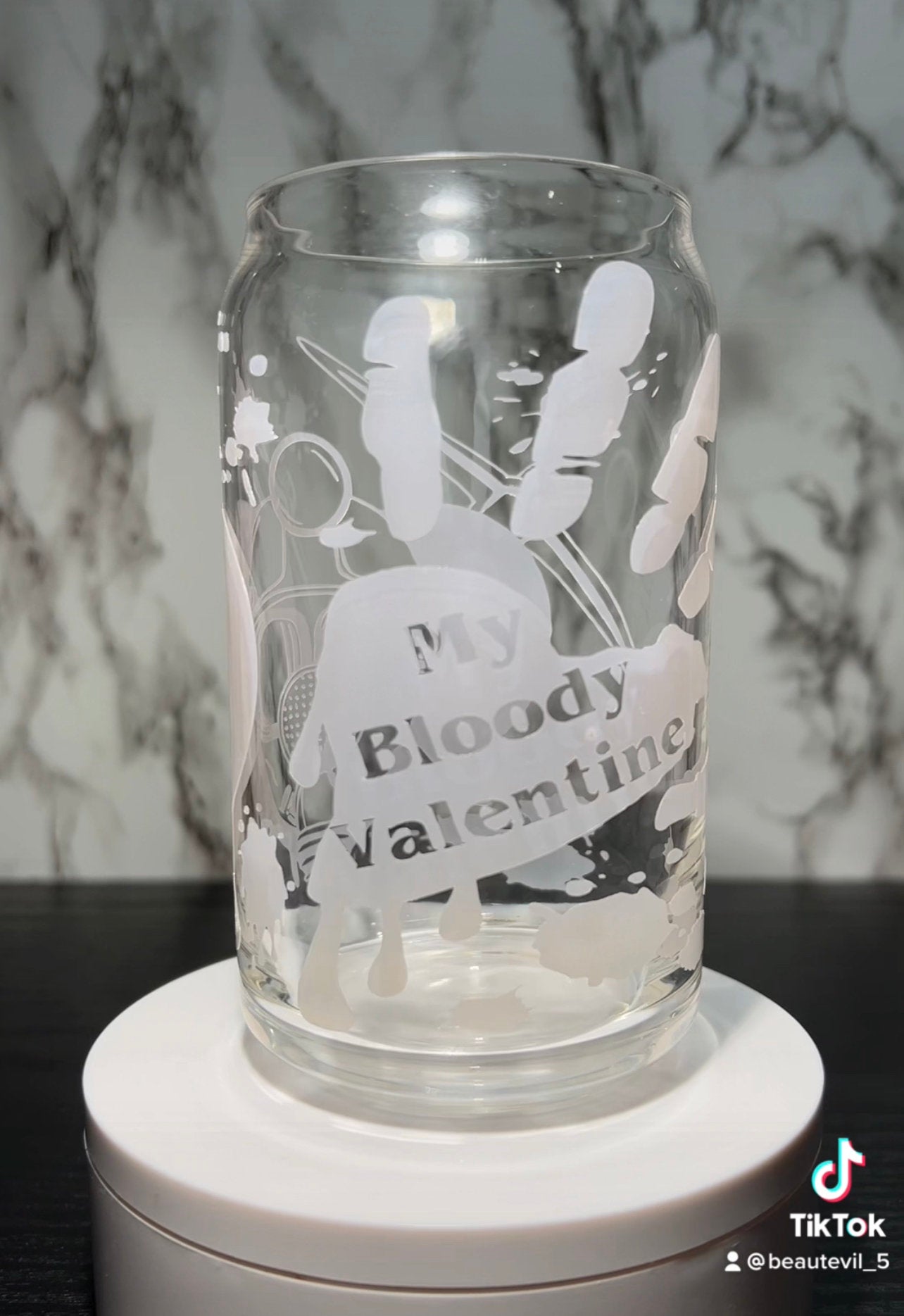 My Bloody Valentine color changing permanent vinyl on a libbey beer can glass