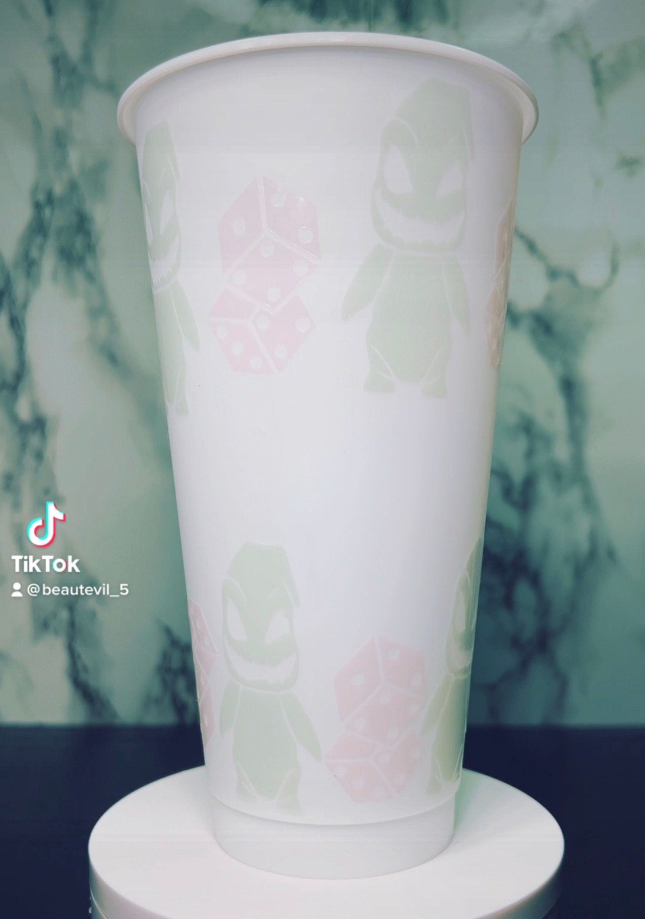 Nightmare Before Christmas Oogie Boogie & Dice color changing green permanent vinyl on white cold cup