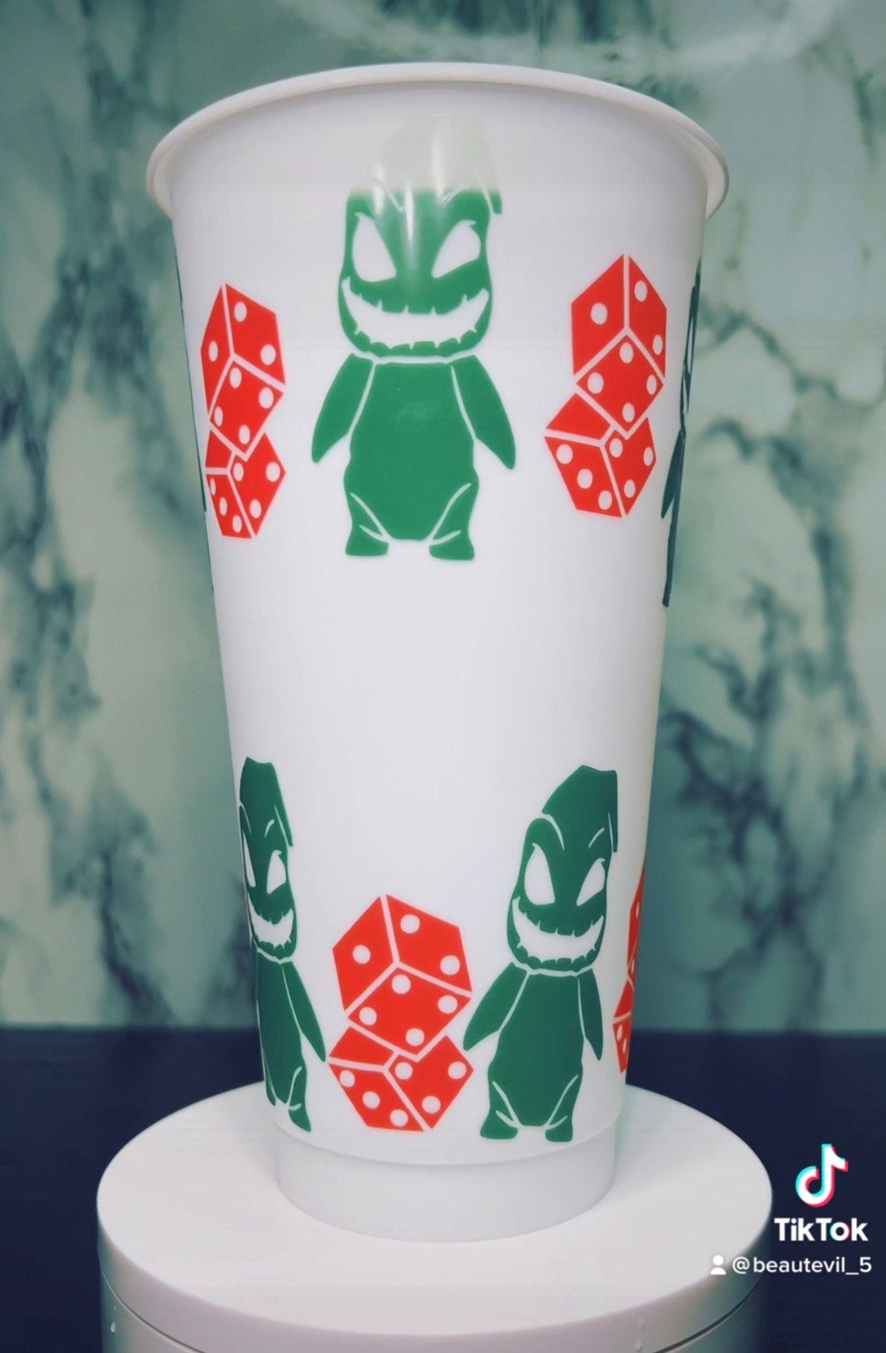 Nightmare Before Christmas Oogie Boogie & Dice color changing green permanent vinyl on white cold cup