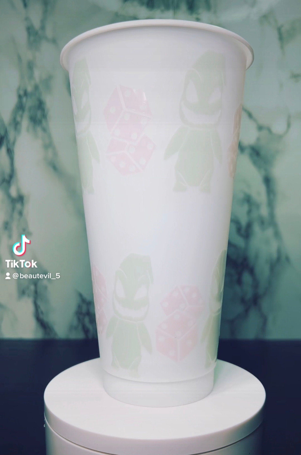 Nightmare Before Christmas Oogie Boogie & Dice color changing green permanent vinyl on white cold cup