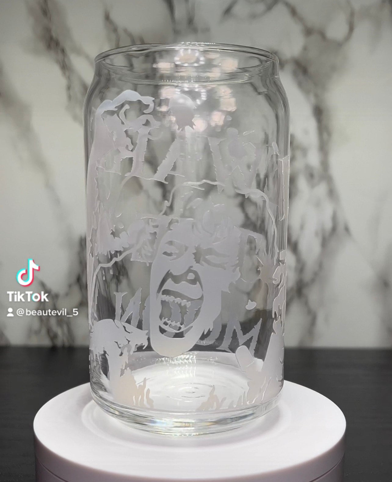 Beware the Moon American Werewolf in London color changing red permanent vinyl on a libbey beer can glass