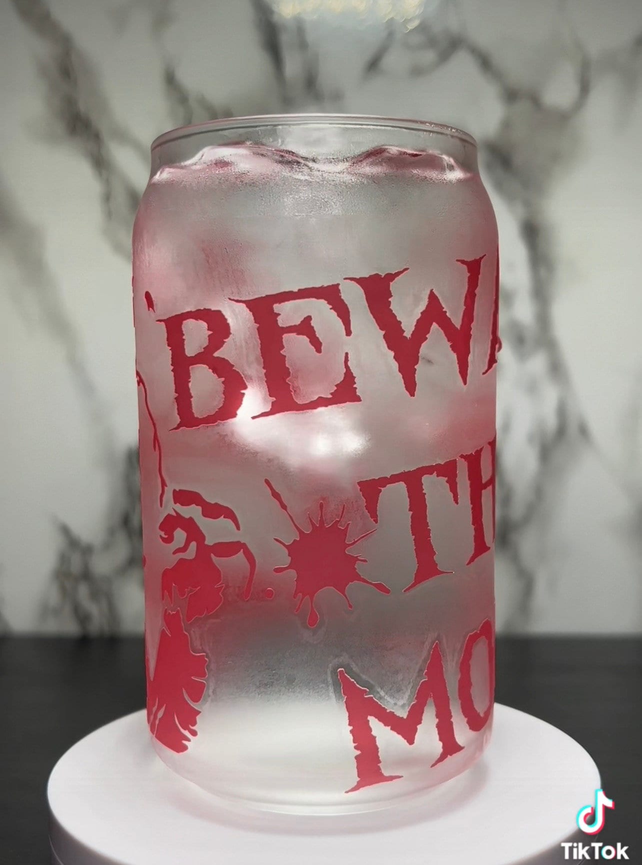 Beware the Moon American Werewolf in London color changing red permanent vinyl on a libbey beer can glass
