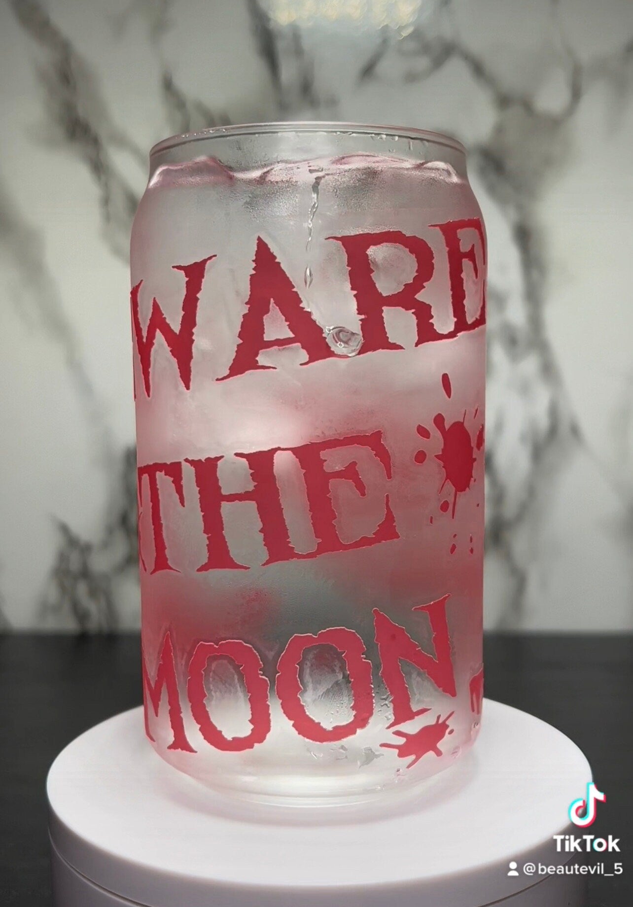 Beware the Moon American Werewolf in London color changing red permanent vinyl on a libbey beer can glass