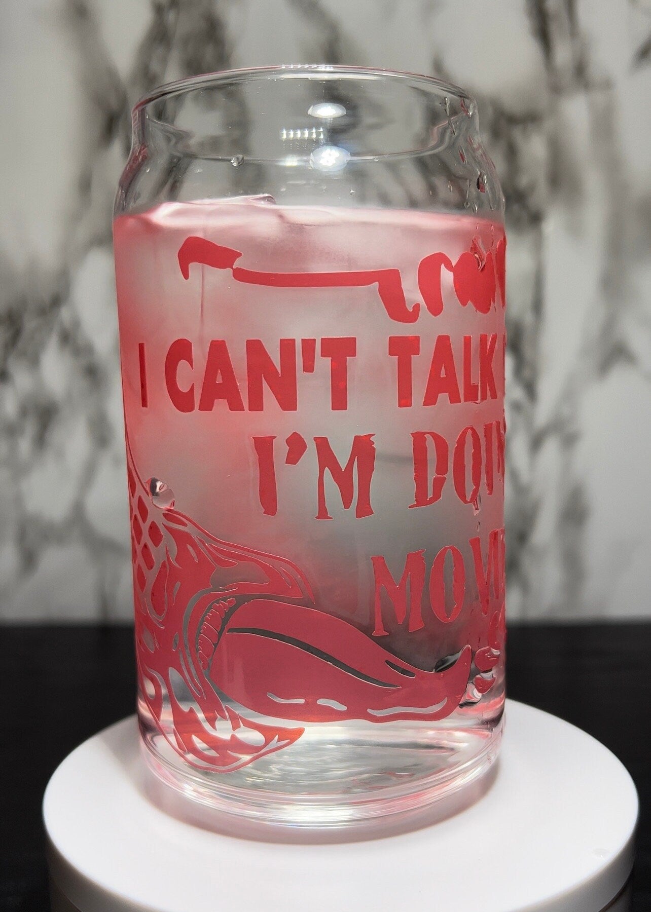 Can’t talk right now, doing horror movie shit Freddy Krueger phone color changing permanent vinyl on libbey beer can glass