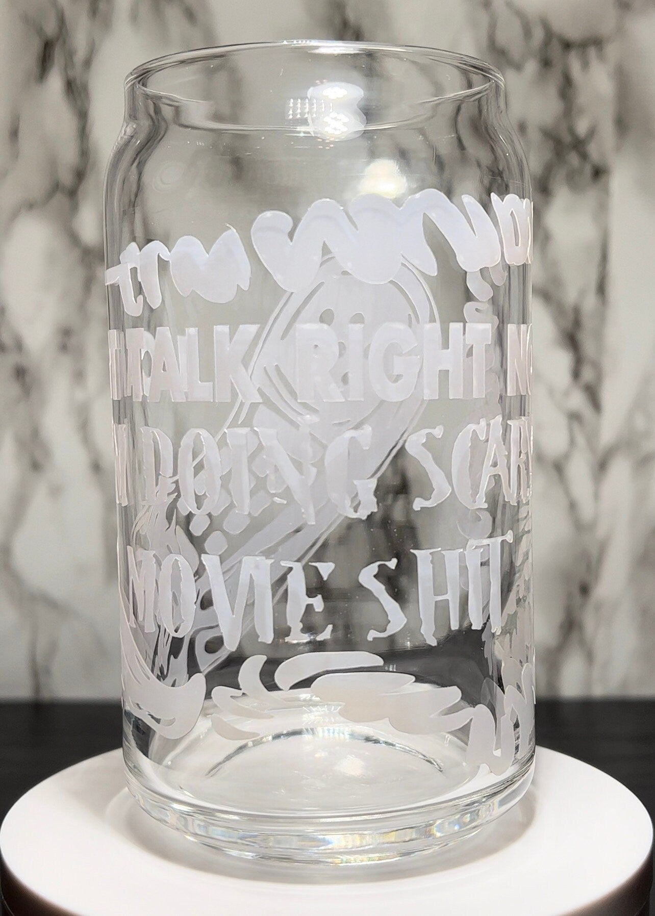 Can’t talk right now, doing horror movie shit Freddy Krueger phone color changing permanent vinyl on libbey beer can glass