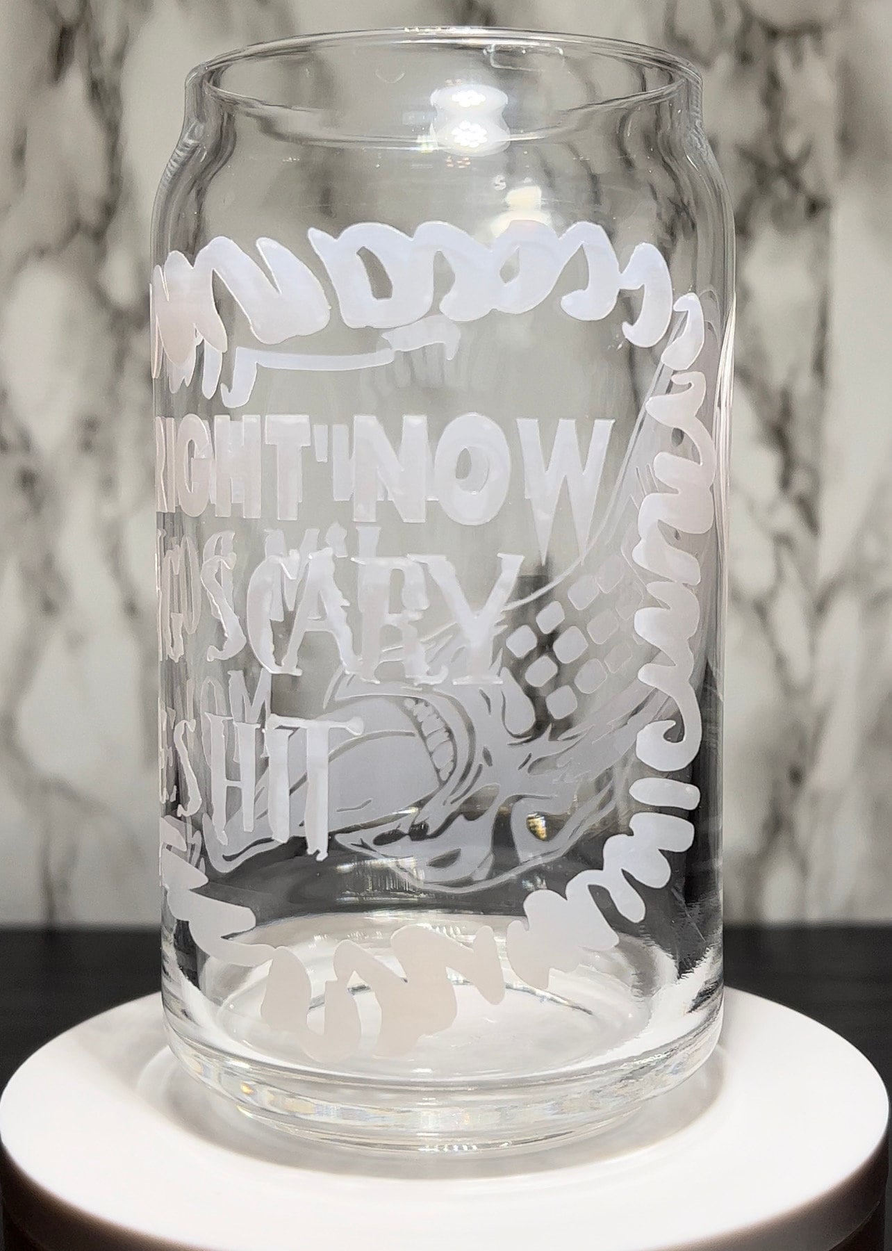 Can’t talk right now, doing horror movie shit Freddy Krueger phone color changing permanent vinyl on libbey beer can glass