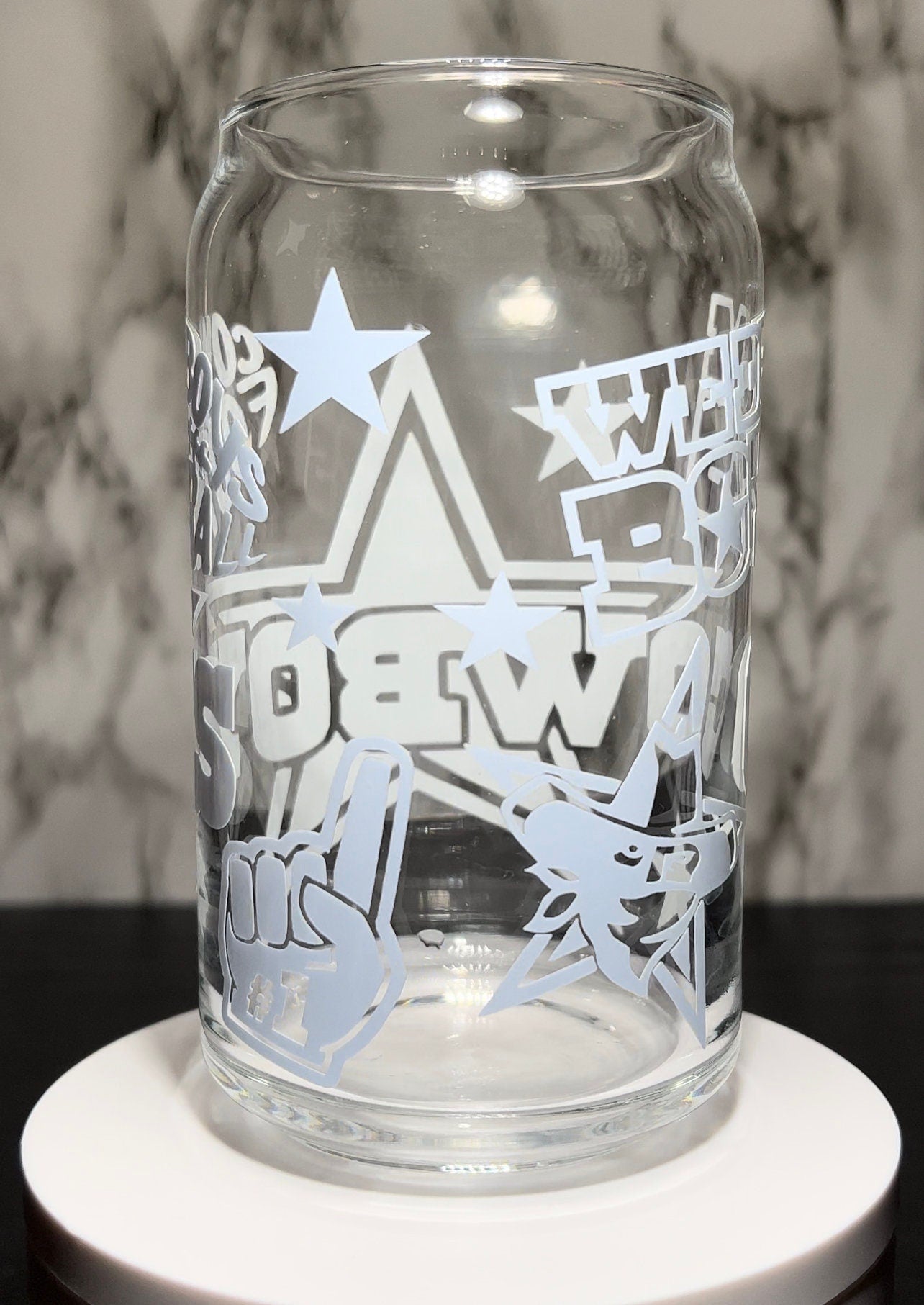 Cowboys cold color changing permanent vinyl on a libbey beer can glass