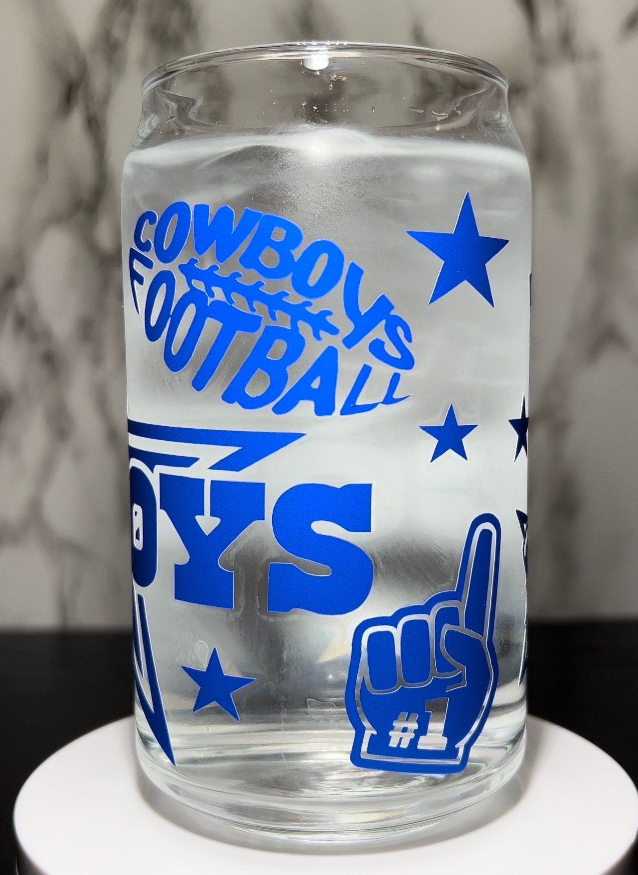 Cowboys cold color changing permanent vinyl on a libbey beer can glass