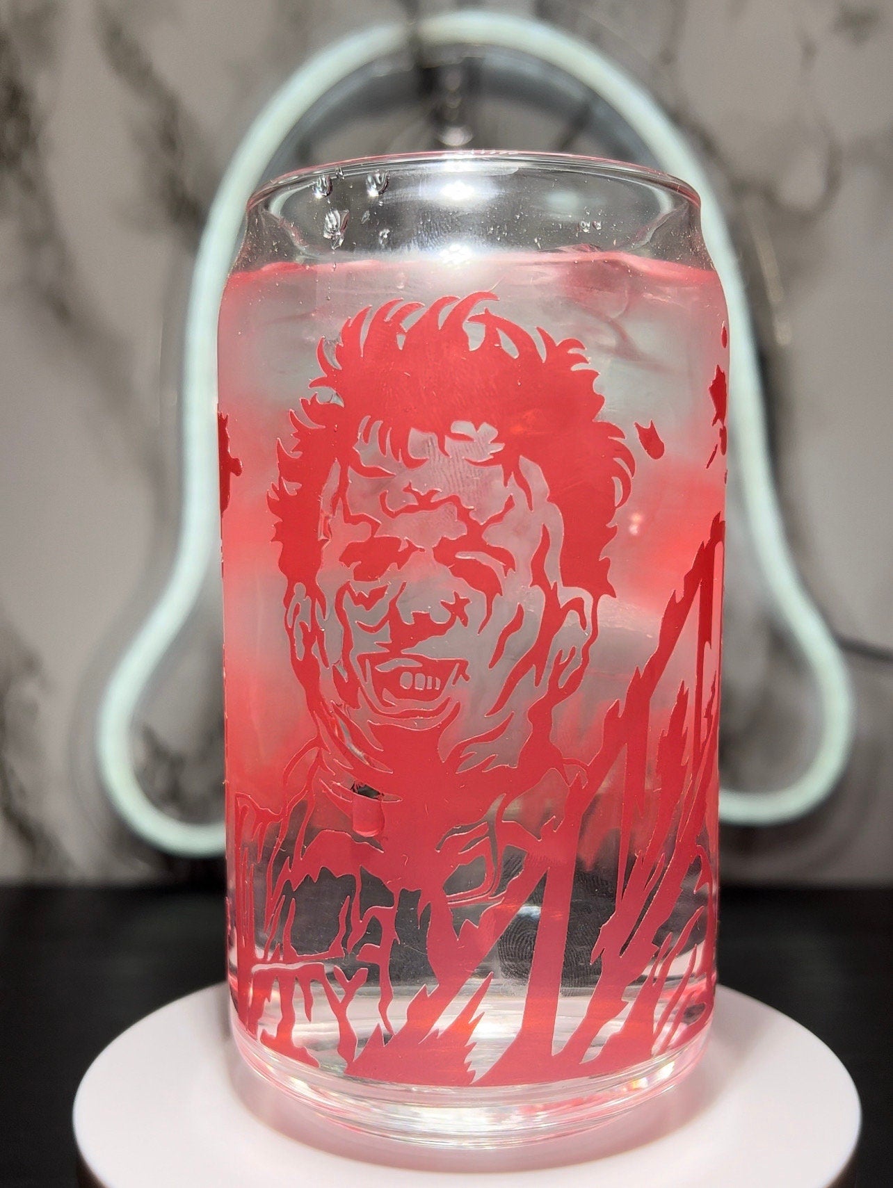 The Texas Chainsaw Massacre Leatherface cold color red changing permanent vinyl libbey beer can glass