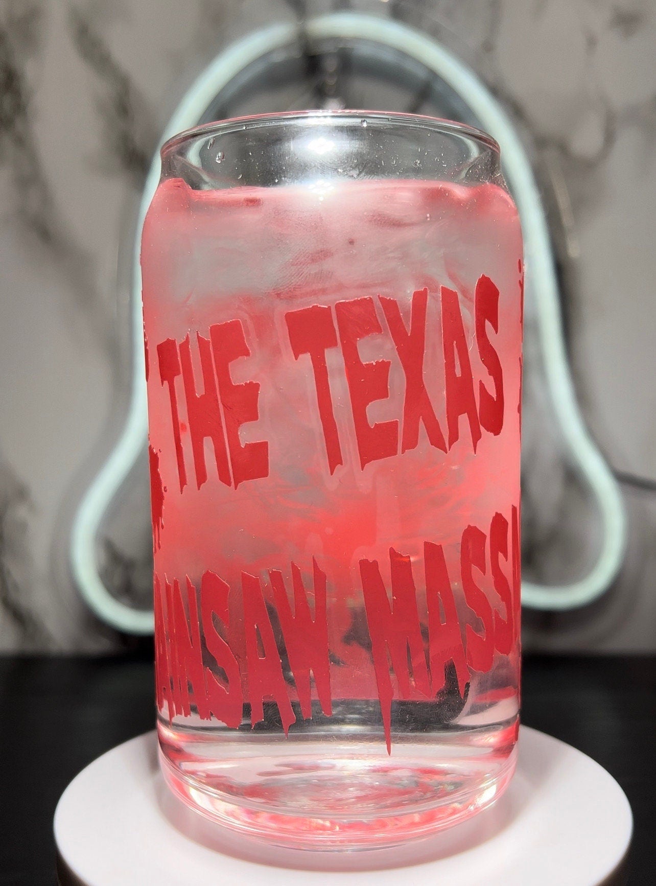 The Texas Chainsaw Massacre Leatherface cold color red changing permanent vinyl libbey beer can glass
