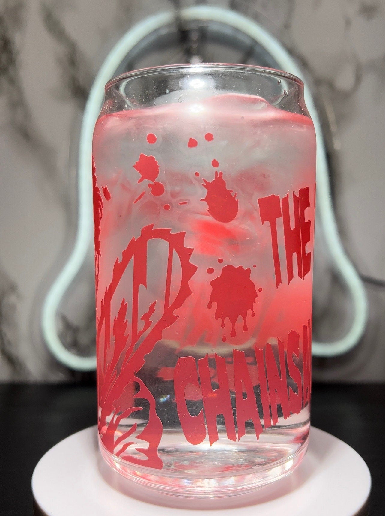 The Texas Chainsaw Massacre Leatherface cold color red changing permanent vinyl libbey beer can glass