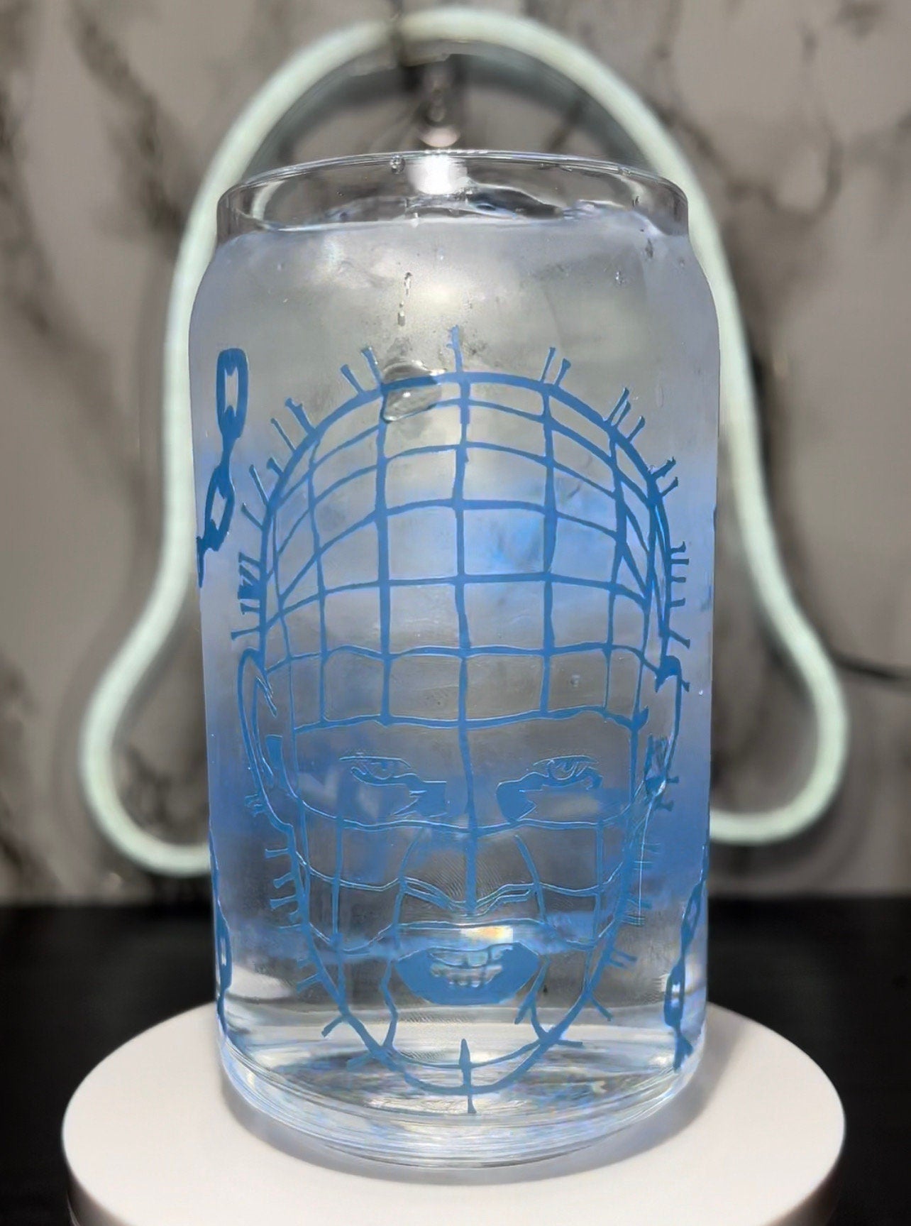 Pinhead from Hellraiser Color Blue changing permanent vinyl libbey beer can glass