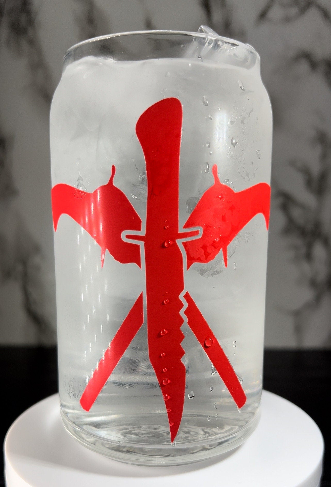 The Family Business - Supernatural color changing permanent vinyl on a libbey beer can glass