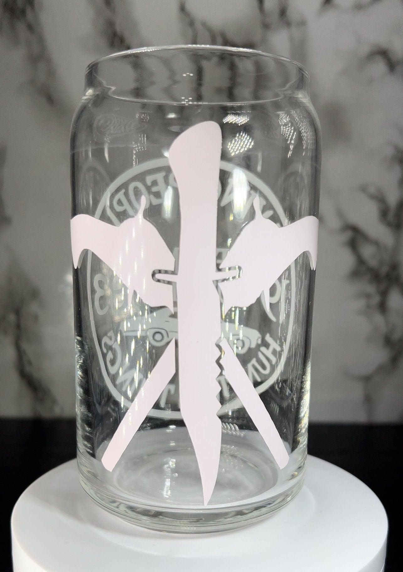 The Family Business - Supernatural color changing permanent vinyl on a libbey beer can glass