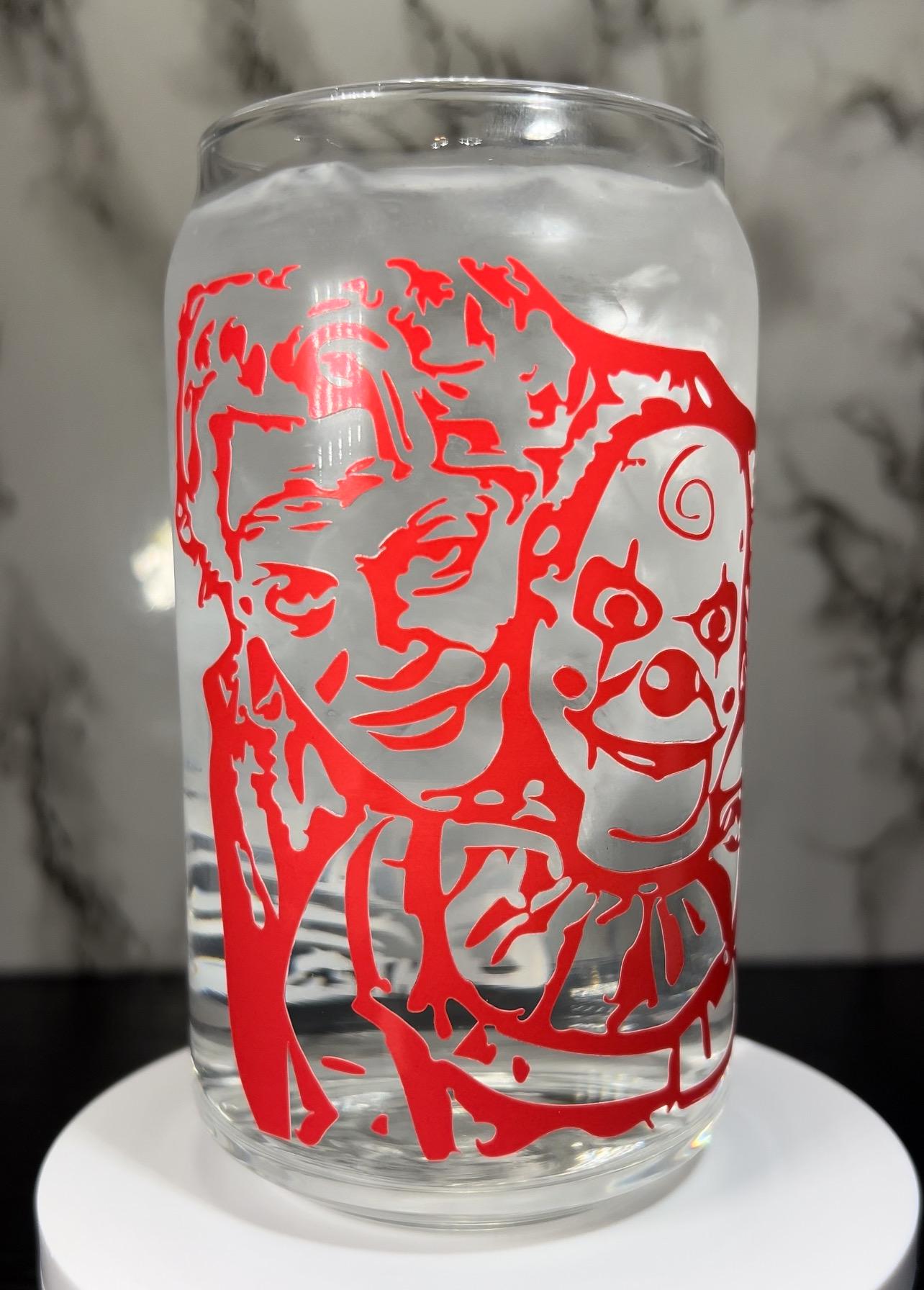 Dead Silence color changing permanent vinyl on a libbey beer can glass